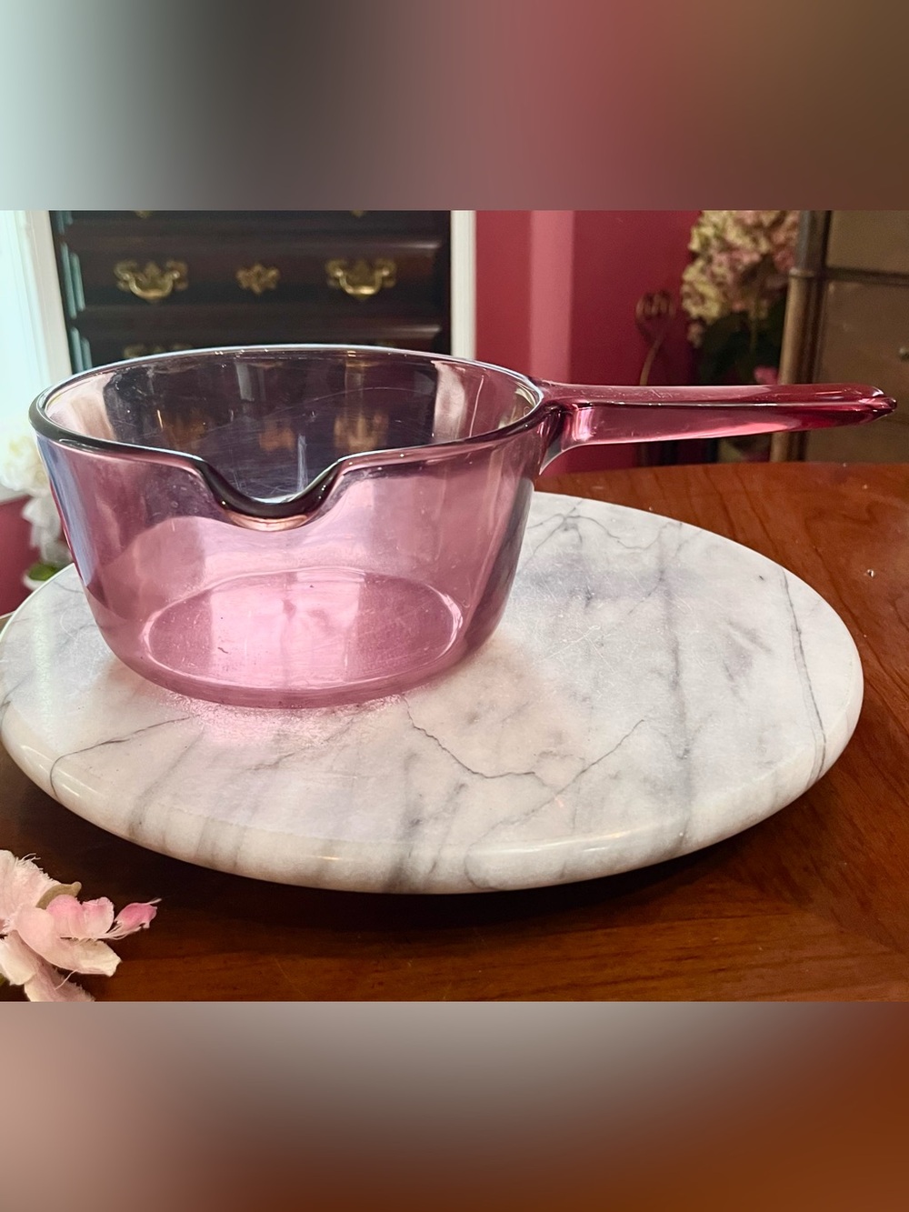 Vintage Corning Vision Cranberry Glass 1L Saucepan with Pour Spout